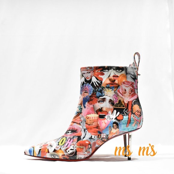 NIB CHRISTIAN LOUBOUTIN Graphic Print Patent Leather Booties Boots - Picture 5 of 7